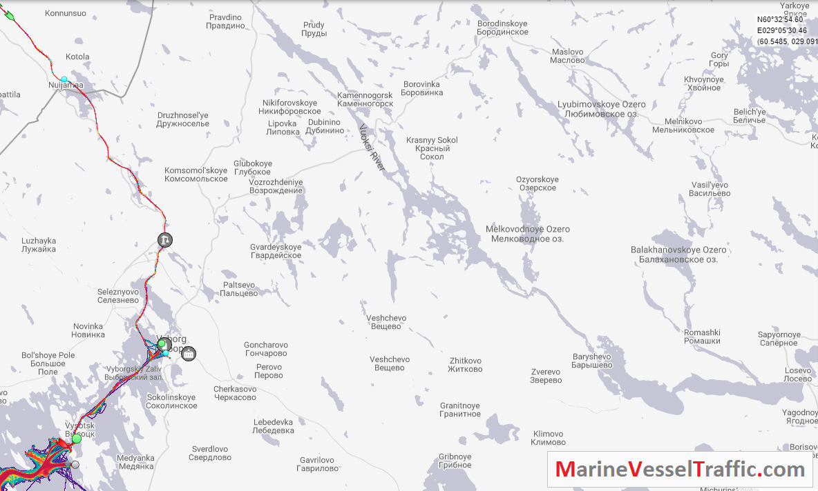 Live Marine Traffic, Density Map and Current Position of ships in VUOKSI RIVER
